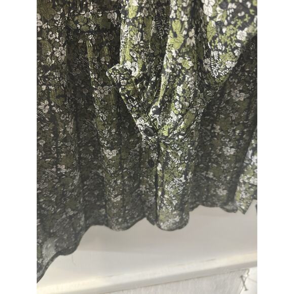 Jaclyn Smith XL Floral Sheer Blouse Green Black Button Front Long Sleeve - Picture 5 of 6